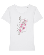 Silueta Floral Pink Tricou mânecă scurtă guler larg fitted Damă Expresser