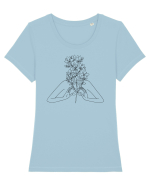 Floral Head Feminin Tricou mânecă scurtă guler larg fitted Damă Expresser