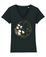 Yellow Line Art Feminin Tricou mânecă scurtă guler V Damă Evoker