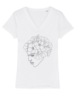 Floral Side Head Tricou mânecă scurtă guler V Damă Evoker