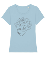 Floral Side Head Tricou mânecă scurtă guler larg fitted Damă Expresser