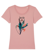 Red Floral Feminin Tricou mânecă scurtă guler larg fitted Damă Expresser