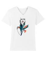 Red Floral Feminin Tricou mânecă scurtă guler V Bărbat Presenter