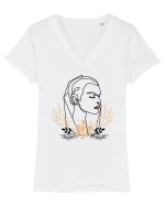 Orange Floral Head Tricou mânecă scurtă guler V Damă Evoker