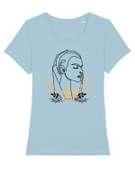 Orange Floral Head Tricou mânecă scurtă guler larg fitted Damă Expresser