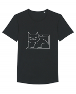 Minimal Cat Tricou mânecă scurtă guler larg Bărbat Skater