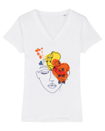 Red Head Floral Tricou mânecă scurtă guler V Damă Evoker