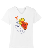 Red Head Floral Tricou mânecă scurtă guler V Bărbat Presenter