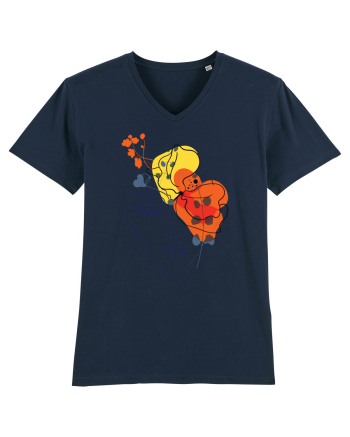 Red Head Floral French Navy