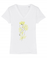 Silueta Floral Yellow Tricou mânecă scurtă guler V Damă Evoker