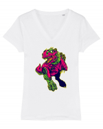 Techno Dinosaur Tricou mânecă scurtă guler V Damă Evoker