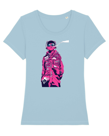 Cool Red Girl Sky Blue