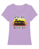 Simple Life Beautiful Life Tricou mânecă scurtă guler larg fitted Damă Expresser