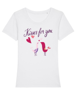 Kisses for you Birds Tricou mânecă scurtă guler larg fitted Damă Expresser