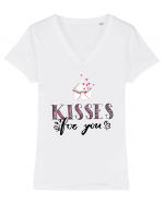 Kisses for you letter Tricou mânecă scurtă guler V Damă Evoker