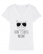 Dont Stress Cat Tricou mânecă scurtă guler V Damă Evoker