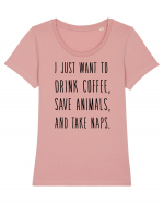 Drink Coffee Save Animals Tricou mânecă scurtă guler larg fitted Damă Expresser