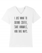 Drink Coffee Save Animals Tricou mânecă scurtă guler V Bărbat Presenter