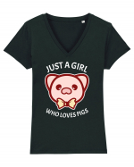 Just a Girl who Loves Pigs Tricou mânecă scurtă guler V Damă Evoker