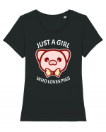 Just a Girl who Loves Pigs Tricou mânecă scurtă guler larg fitted Damă Expresser