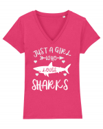 Just a Girl who Loves Sharks Tricou mânecă scurtă guler V Damă Evoker