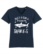 Just a Girl who Loves Sharks Tricou mânecă scurtă guler V Bărbat Presenter