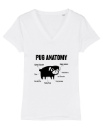 Pug Anatomy Tricou mânecă scurtă guler V Damă Evoker
