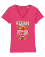 Vegan Protein Funny Tricou mânecă scurtă guler V Damă Evoker