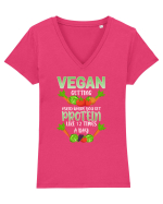Vegan Protein Funny Tricou mânecă scurtă guler V Damă Evoker