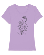 Silueta Feminin Floral Tricou mânecă scurtă guler larg fitted Damă Expresser