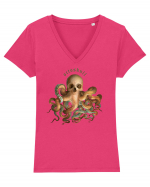OctoSkull - octopus + skull - caracatita craniu Tricou mânecă scurtă guler V Damă Evoker
