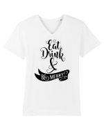 Bea, mănâncă și fii vesel Tricou mânecă scurtă guler V Bărbat Presenter