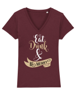 Bea, mănâncă și fii vesel Tricou mânecă scurtă guler V Damă Evoker
