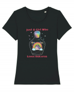 Just A Girl Who Loves Unicorns Tricou mânecă scurtă guler larg fitted Damă Expresser