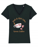 Just A Girl Who Loves Coffee Tricou mânecă scurtă guler V Damă Evoker