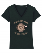 Just A Girl Who Loves Coffee Tricou mânecă scurtă guler V Damă Evoker