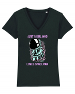 Just A Girl Who Loves Spaceman Tricou mânecă scurtă guler V Damă Evoker