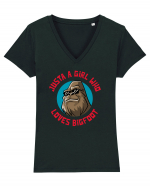 Just A Girl Who Loves Bigfoot Tricou mânecă scurtă guler V Damă Evoker