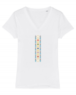 Motiv românesc - Decorativ 7. Tricou mânecă scurtă guler V Damă Evoker