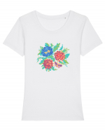 Motiv românesc - Flori 2. Tricou mânecă scurtă guler larg fitted Damă Expresser