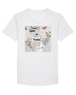 Newspaper pattern Tricou mânecă scurtă guler larg Bărbat Skater