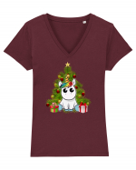 Christmas Unicorn Tricou mânecă scurtă guler V Damă Evoker