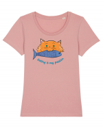 Cute cat Tricou mânecă scurtă guler larg fitted Damă Expresser