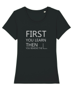 FIRST YOU LEARN WHITE Tricou mânecă scurtă guler larg fitted Damă Expresser