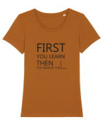 FIRST YOU LEARN BLACK Tricou mânecă scurtă guler larg fitted Damă Expresser
