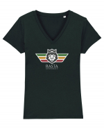 Rasta University Lion Logo Tricou mânecă scurtă guler V Damă Evoker