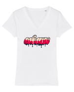 Cream Tricou mânecă scurtă guler V Damă Evoker