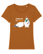 Vrei să-mi pupi morcovul? Tricou mânecă scurtă guler larg fitted Damă Expresser