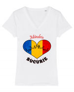 Tricolor România Tricou mânecă scurtă guler V Damă Evoker