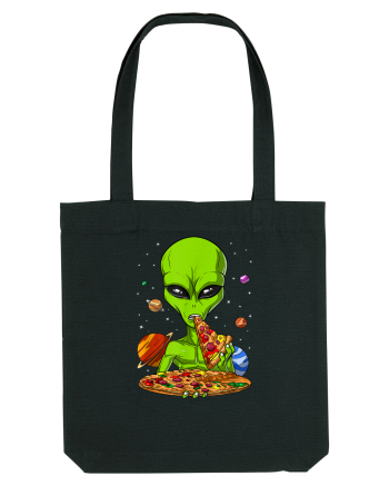 Alien Eating Pizza Black